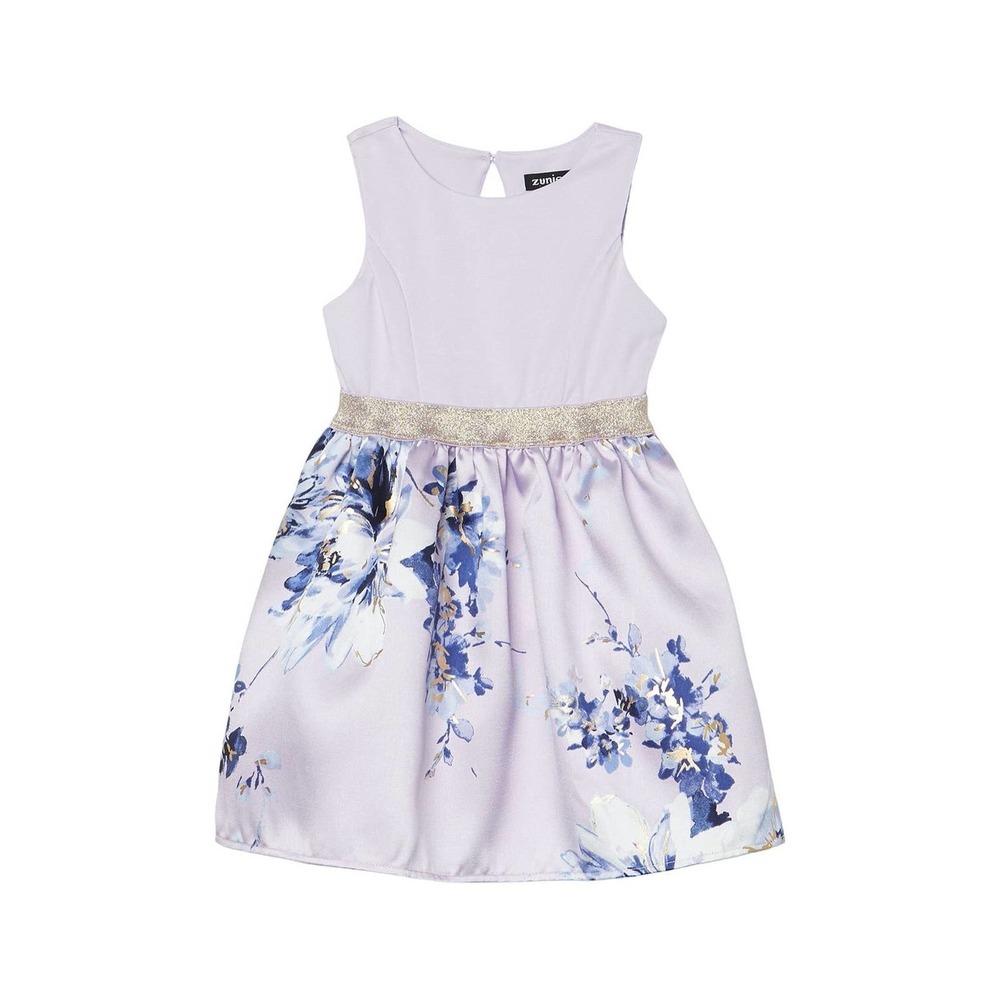 Zunie Mikado Floral Dress Sleeveless Floral Lilac Gold Girl Sz 10
